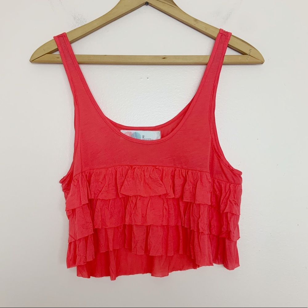 FP Beach Coral Pink Cropped Ruffle Tank Top